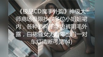 《极品CD魔手外购》神级大师商场极限抄底多位小姐姐裙内，各种透网丁字内裤阴毛外露，白裙骚女无奶罩出门一对车灯清晰可见 (4)